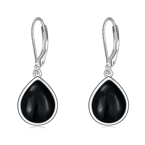POPLYKE Sterling Silver Schwarzer Onyx Leverback Ohrringe für Frauen - Teardrop Design Schmuck Geschenk für Mädchen von POPLYKE