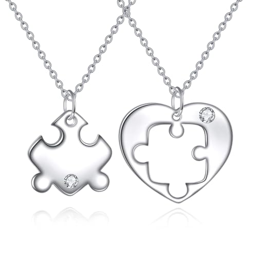 POPLYKE Schwester Halskette Geschenk von Schwester 925 Sterling Silber bff Halskette für 2 Liebe Herz Schmuck Geschenk für Mädchen Schwester von POPLYKE
