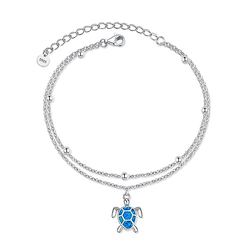 POPLYKE Sea Turtle Fußkettchen für Damen 925 Sterling Silber Doppelschichtige Kette Sea Turtle Ankle Armband Mädchen Sommer Strand Schmuck von POPLYKE