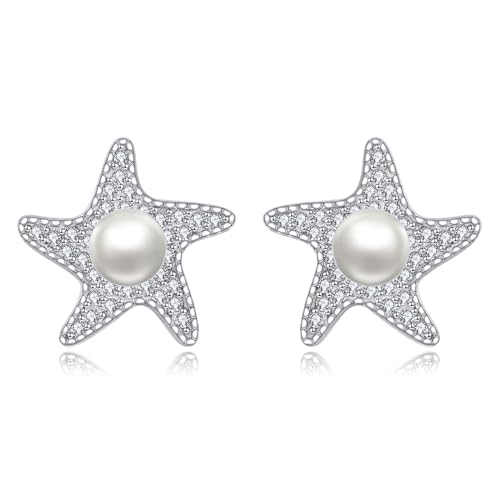 POPLYKE Seestern Ohrringe für Frauen Sterling Silber Sü?wasser Perle Stud Schmuck Geschenke Hochzeit Brautjungfern Jubil?um von POPLYKE