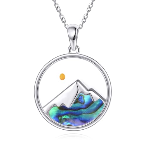 POPLYKE Senf Samen Halskette 925 Sterling Silber Abalone Shell Berg Anhänger Halskette für Damen Christian Schmuck Ihr Glaube kann Berge bewegen von POPLYKE