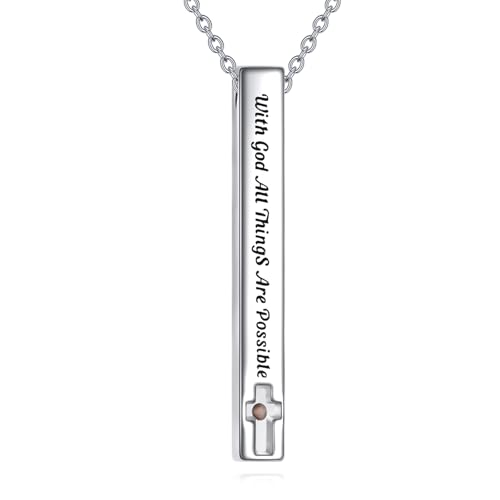POPLYKE Senfkörner Kreuz Halskette Sterling Silber Mit Gott sind alle Dinge möglich Christlicher Schmuck für Frauen von POPLYKE