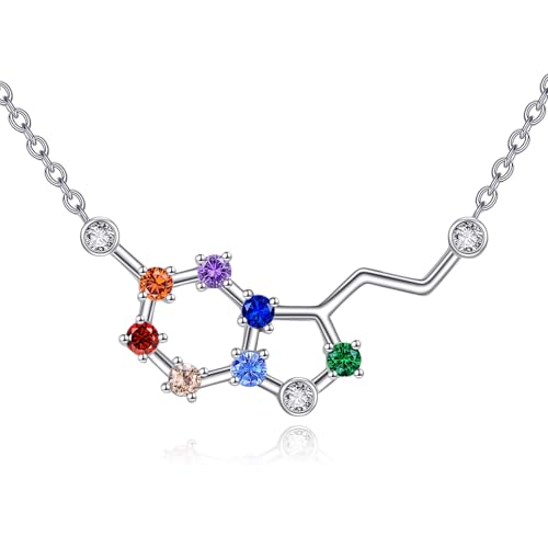 POPLYKE Serotonin Molekül Halskette Sterling Silber Koffein Molekül Dopamin Chakra Anhänger Schmuck Absolventen Geschenk für Frauen Männer von POPLYKE