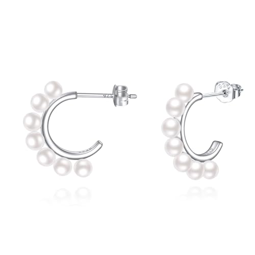 POPLYKE Small Circle Round Pearl Hoop Earrings Sterling Silber Trendy Ohrringe Schmuck für Frauen von POPLYKE