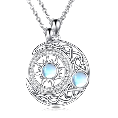 POPLYKE Sonne und Mond Halsketten Set Mondstein Schmuck für Damen Schwester Halskette für 2 Mutter Tochter Halskette Freundschaft Halskette von POPLYKE