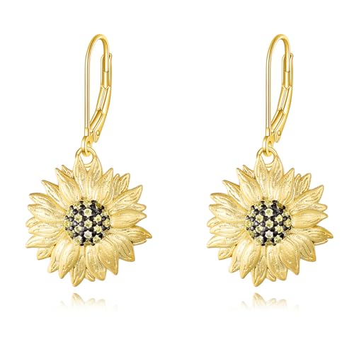 POPLYKE Sonnenblume Blume Tropfen baumeln Ohrringe Sterling Silber Schmuck Geburtstag Geschenk für Sie Frauen von POPLYKE
