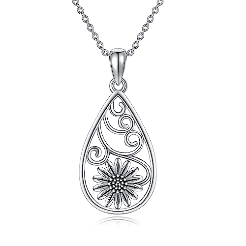 POPLYKE Sonnenblume Halskette Sterling Silber Teardrop Filigraner Schmuck für Damen Geschenke von POPLYKE