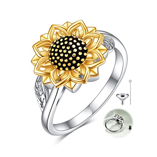 POPLYKE Sonnenblume Urn Ringe für Asche für Frauen Vergoldet Sterling Silber Sonnenblume Einäscherung Schmuck für Asche 7# von POPLYKE