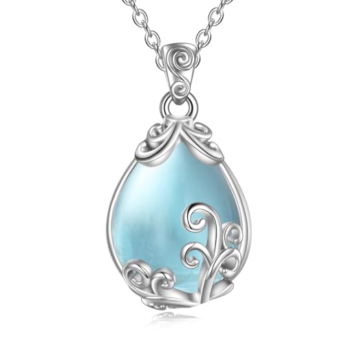 POPLYKE Sterling Silber Aquamarin Filigran Teardrop Anh?nger Halskette Edelstein-Kristall-Schmuck für Frauen von POPLYKE