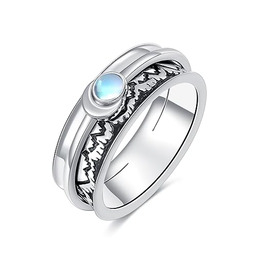 POPLYKE Sterling Silber Berg Angst Spinner Ringe Mondstein Ring drehbar Stimmung Ringe für Frauen Stress Abbauen Schmuck Geschenk 9 Größe von POPLYKE