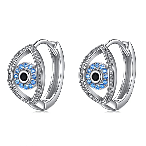 POPLYKE Sterling Silber Blau Evil Eye Creolen Kleine Huggie Ohrringe Schmuck Geschenk für Frauen von POPLYKE