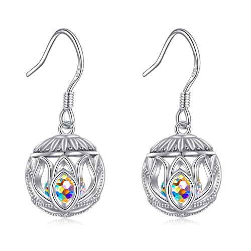 POPLYKE Sterling Silber Filigran Lotus Blume Aurora Borealis Kristall Hoop Dangle Drop Ball Ohrringe Schmuck POPLYKE Sterling Silber Filigran Lotus Blume Aurora Borealis Kristall Hoop Dangle Drop Ball Ohrringe Schmuck von POPLYKE