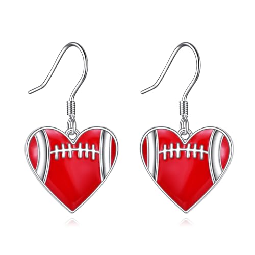 POPLYKE Sterling Silber Fußball Herz Ohrringe baumeln hypoallergen Sport Ball Schmuck Geschenke für Frauen Sport-Liebhaber von POPLYKE