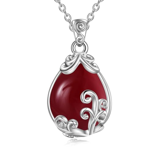 POPLYKE Sterling Silber Granat Filigran Teardrop Anhänger Halskette Rot Edelstein Kristallschmuck für Frauen von POPLYKE