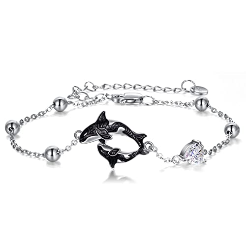 POPLYKE Killer Whale Armbänder Sterling Silber Orca Herz CZ Beaded Verstellbare Armbänder Schmuck Geschenke für Frauen POPLYKE Killer Whale Armbänder Sterling Silber Orca Herz CZ Beaded Verstellbare Armbänder Schmuck Geschenke für Frauen von POPLYKE