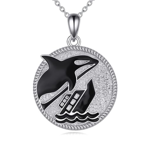 POPLYKE Sterling Silber Killerwal Orca Schiffswracks Anh?nger Halskette für Frauen M?nner Ozean Geburtstag Schmuck Geschenke von POPLYKE