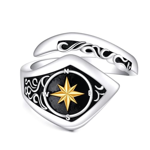 POPLYKE Sterling Silber Kompass Löffel Ring Vintage Norse Daumen Ringe Boho Adjustable Open Ring Schmuck Geschenke für Frauen Männer von POPLYKE