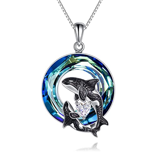 POPLYKE Sterling Silber Kristall Ocean Animal Killerwal Anh?nger Halskette für Frauen M?nner Geburtstag Schmuck Geschenke von POPLYKE