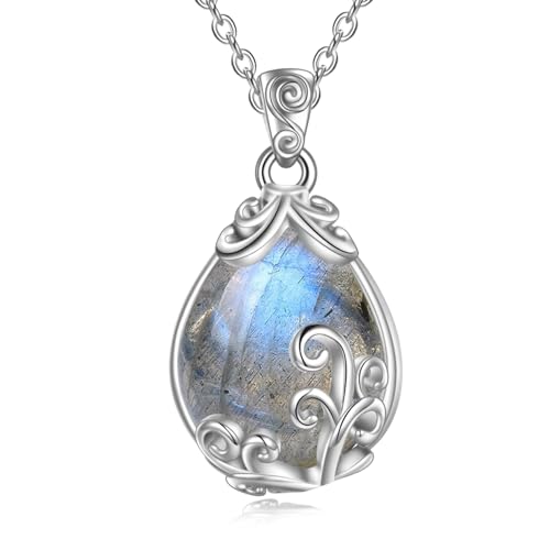 POPLYKE Sterling Silber Labradorit Filigran Teardrop Anhänger Halskette Edelstein-Kristall-Schmuck für Frauen von POPLYKE