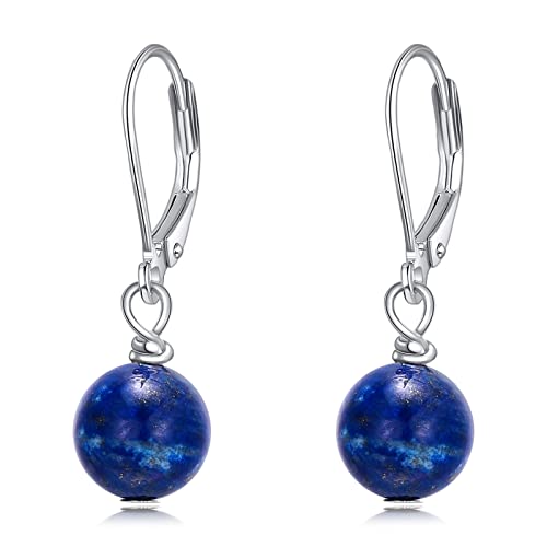 POPLYKE Sterling Silber Lapislazuli Schlichte Ohrringe Edelstein Runde Perle Kugel Tropfen Baumelnde Leverback POPLYKE Sterling Silber Lapislazuli Schlichte Ohrringe Edelstein Runde Perle Kugel Tropfen Baumelnde Leverback von POPLYKE