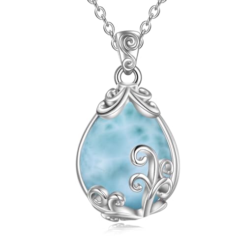 POPLYKE Sterling Silber Larimar Filigran Teardrop Anhänger Halskette Edelstein-Kristall-Schmuck für Frauen von POPLYKE