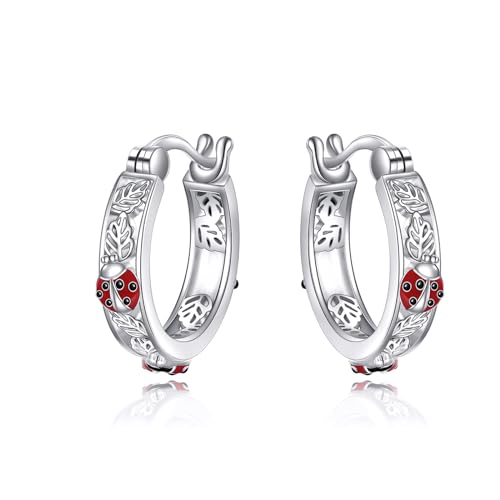 POPLYKE Sterling Silber Marienkäfer Hoops Ohrringe Kleine Huggie Ohrringe Schmuck Geschenk für Frauen von POPLYKE