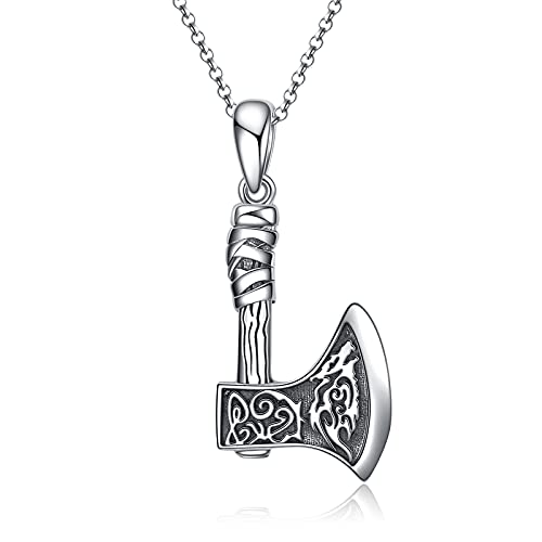 POPLYKE Sterling Silber Nordischer Talisman Wikinger Streitaxt Wolfskopf Halskette Nordischer Schmuck Für Männer Freund Geburtstagsgeschenk von POPLYKE