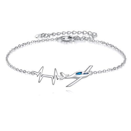 POPLYKE Sterling Silber Opal Flugzeug Armband für Frauen Verstellbare Fly Plane Armb?nder Schmuck Geschenke für Mom Friends Daughter von POPLYKE