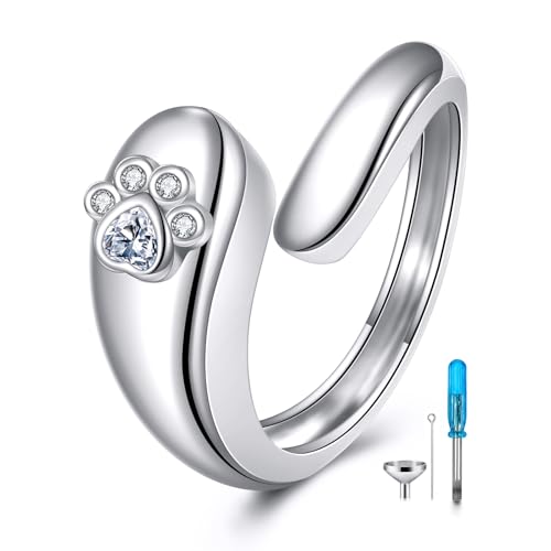 POPLYKE Sterling Silber Paw Print Urne Ring für Asche Haustiere Hund Katze Keepsake Memorial Einäscherung Schmuck für Frauen POPLYKE Sterling Silber Paw Print Urne Ring für Asche Haustiere Hund Katze Keepsake Memorial Einäscherung Schmuck für Frauen von POPLYKE