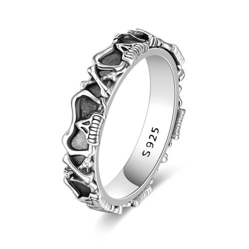 POPLYKE Sterling Silber Schädel Angst Spinner Ringe Fidget Ring Cool Gothic Punk Ringe für Männer Relieve Stress Geschenk 9 von POPLYKE
