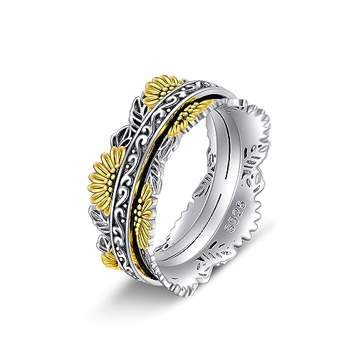 POPLYKE Sterling Silber Sonnenblume Blume Angst Spinner Ringe drehbar Fidget Stimmung Ringe für Frauen Stress abbauen Schmuck Geschenk 7 von POPLYKE