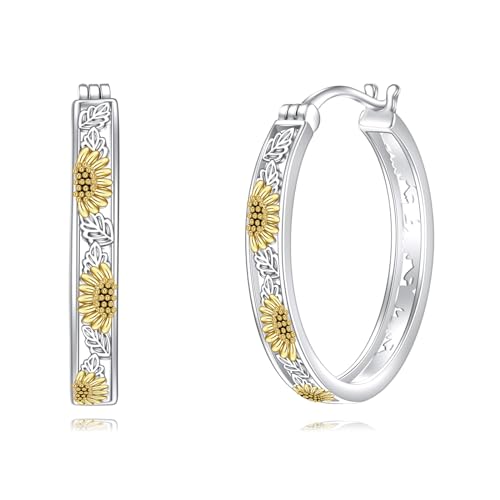 POPLYKE Sterling Silber Sonnenblume Flower Hoops Ohrringe Kleine Huggie Ohrringe Schmuck Geschenk für Frauen 25MM von POPLYKE