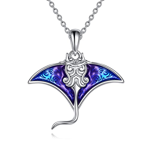 POPLYKE Sterling Silber Stachelrochen Anhänger Halskette Manta Ray Charme Halskette Meer Tier Schmuck Meer Liebhaber Geschenke für Frauen von POPLYKE