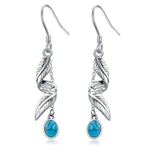POPLYKE Western West Türkis Feder Ohrringe Sterling Silber Feder Hängend Ohrringe Boho Schmuck Geschenke für Frauen von POPLYKE