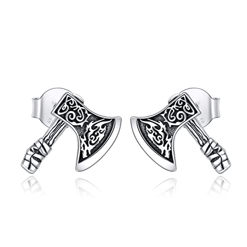 POPLYKE Sterling Silber nordischer Talisman Wikinger Streitaxt Ohrstecker nordischer Schmuck für M?nner Freund Geburtstagsgeschenk von POPLYKE