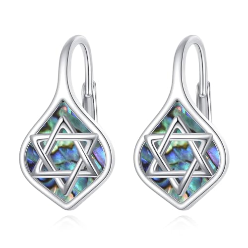 POPLYKE Stern von David Ohrring fürDamen 925 Sterling Silber Jüdische Ring Ohrringe Abalone Shell Schmuck für Damen Herren von POPLYKE