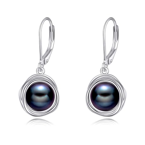 POPLYKE Süßwasser Schwarze Perle Dangle Ohrringe für Damen Sterling Silber Leverback Ohrringe für Frauen Schwarze Perle Schmuck Geschenke von POPLYKE