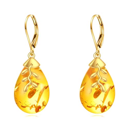 POPLYKE Teardrop Bernstein Leverbck Ohrringe für Damen 925 Sterling Silber Blatt Ohrringe Gefahr Bernstein Schmuck Geschenke für sie von POPLYKE