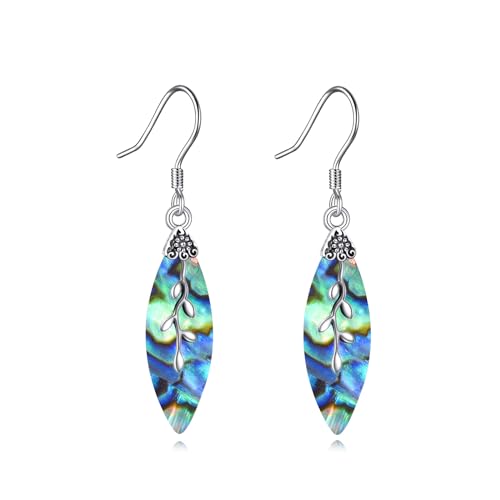 POPLYKE Teardrop Blatt Abalone Ohrringe für Damen 925 Sterling Silber Blatt Ohrringe Dangle Blatt Schmuck Geschenke für sie von POPLYKE