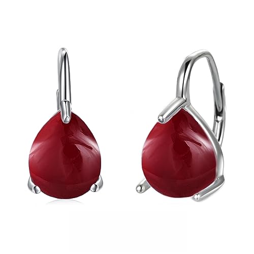 POPLYKE Teardrop Granat Leverback Ohrringe für Damen 925 Sterling Silber Granat Ohrringe Januar Birthstone von POPLYKE