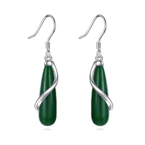 POPLYKE Teardrop Jade Dangle Ohrringe für Damen 925 Sterling Silber Jade Ohrringe Infinity Spiral Schmuck Geschenke für sie von POPLYKE