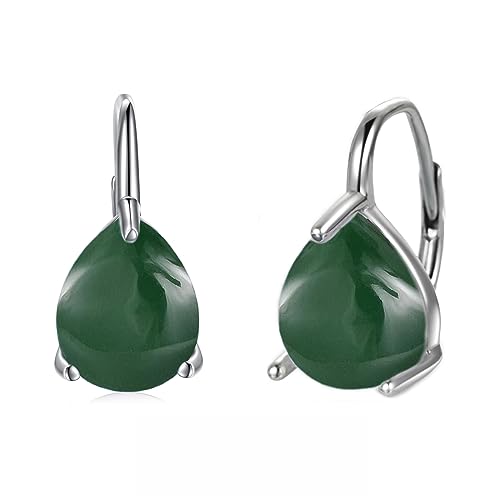 POPLYKE Teardrop Jade Leverback Ohrringe für Damen 925 Sterling Silber Grün Edelstein Ohrringe Mai Birthstone von POPLYKE