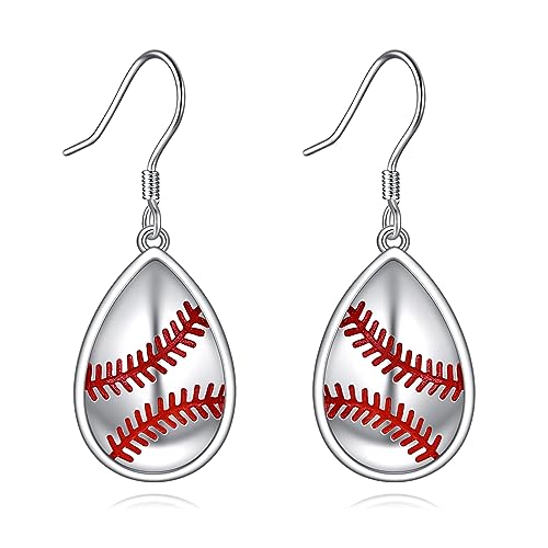 POPLYKE Teardrop Softball Ohrringe für Damen Sterling Silber Softball Leverback Ohrringe Dangle Emaille Ohrringe Softball Schmuck Geschenke von POPLYKE