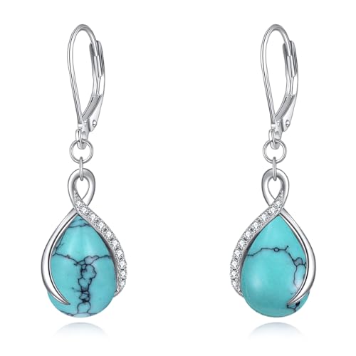 POPLYKE Teardrop Türkis Leverbck Ohrringe für Damen 925 Sterling Silber Infinity Ohrringe Dangle Türkis Schmuck Geschenke für sie von POPLYKE