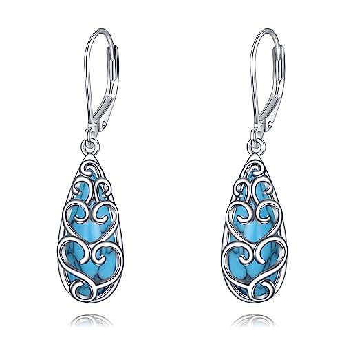 POPLYKE Teardrop Türkis Ohrringe 925 Sterling Silber Leverback Ohrringe für Frauen Türkis Schmuck Geschenke von POPLYKE