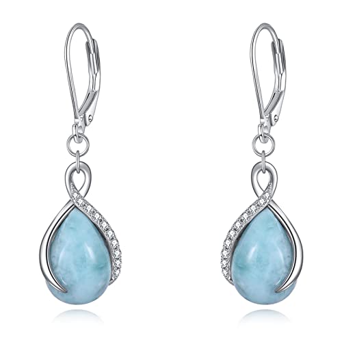 POPLYKE Träne Larimar Leverback Ohrringe für Frauen Sterling Silber Infinity Larimar Ohrringe Dangle von POPLYKE