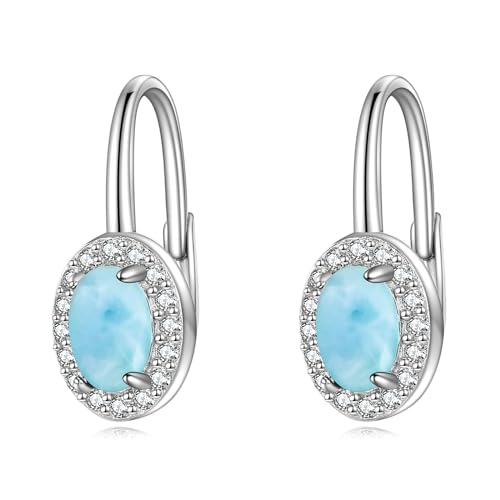 POPLYKE Larimar Ohrringe für Frauen Sterling Silber Leverback Ohrringe Larimar-Schmuck Geschenk für Mädchen (Larimar) von POPLYKE