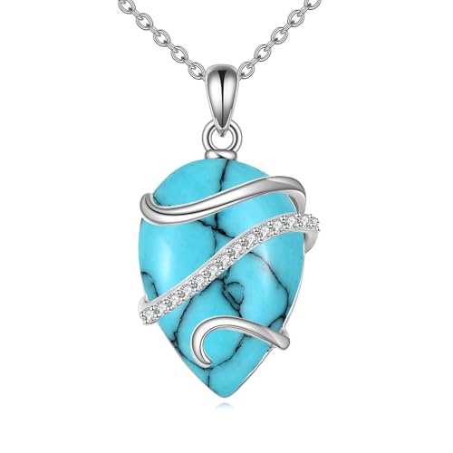 POPLYKE Türkis Halskette für Frauen Sterling Silber Türkis Teardrop Halskette Anhänger Türkis schmuck Geschenk für Frauen (Türkis) von POPLYKE