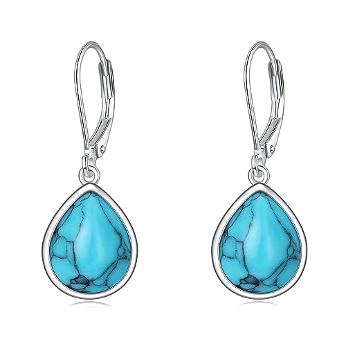 POPLYKE Türkis Ohrringe für Frauen Sterling Silber Leverback Ohrringe Türkis Teardrop Schmuck Geschenk für Mädchen (Teardrop-Türkis) von POPLYKE