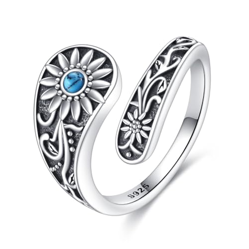 POPLYKE Türkis Löffel Ringe Sterling Silber Sonnenblumen Ring Vintage Boho Antike Blume Daumen Ringe Schmuck für Damen Frau Sie POPLYKE Türkis Löffel Ringe Sterling Silber Sonnenblumen Ring Vintage Boho Antike Blume Daumen Ringe Schmuck für Damen Frau Sie von POPLYKE